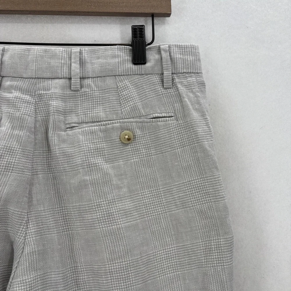 Banana Republic Tailored Fit Chino Pants Mens 30x27 Gray Plaid Linen Summer Golf